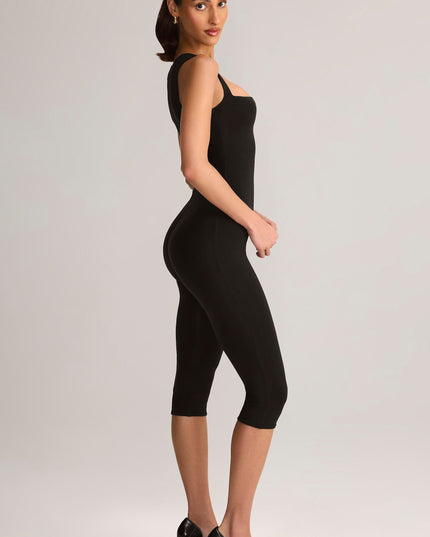 Black Modal Square-Neck Bodycon Capri Jumpsuit