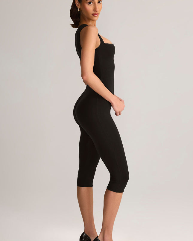 Black Modal Square-Neck Bodycon Capri Jumpsuit