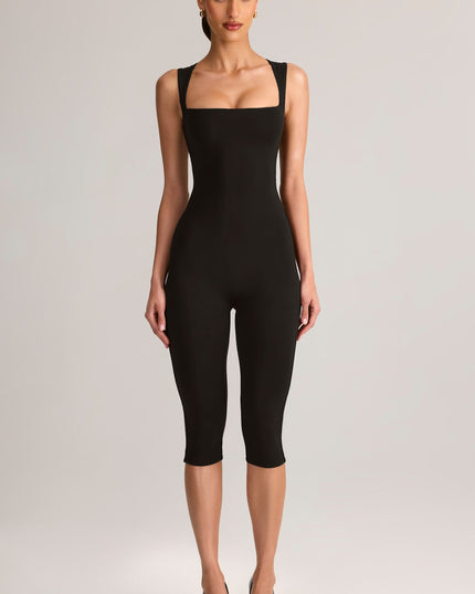 Black Modal Square-Neck Bodycon Capri Jumpsuit
