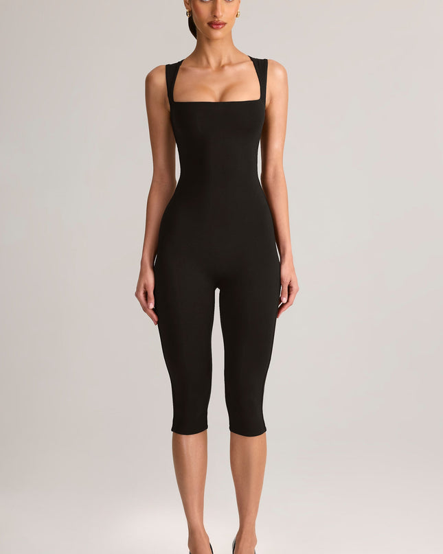 Black Modal Square-Neck Bodycon Capri Jumpsuit