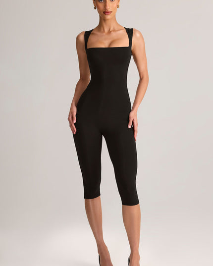 Black Modal Square-Neck Bodycon Capri Jumpsuit