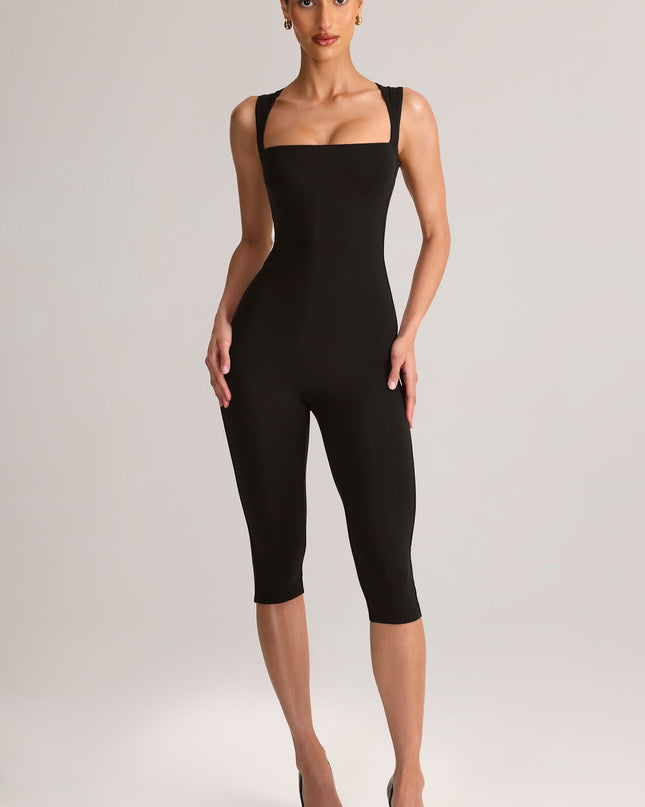Black Modal Square-Neck Bodycon Capri Jumpsuit