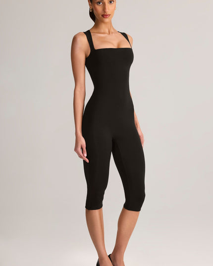 Black Modal Square-Neck Bodycon Capri Jumpsuit