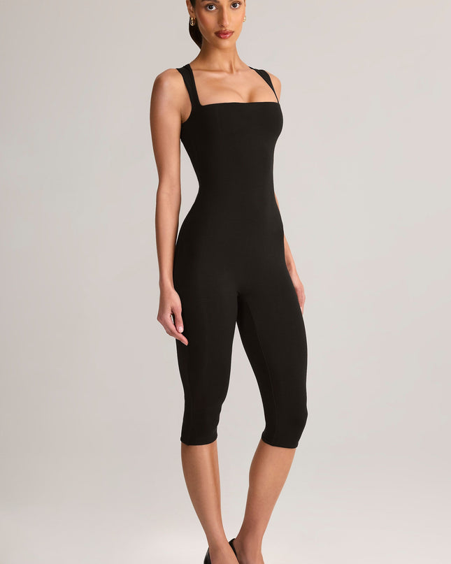 Black Modal Square-Neck Bodycon Capri Jumpsuit
