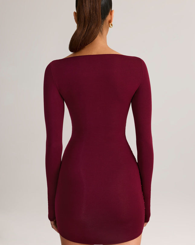 Wine Modal Long-Sleeve Mini Dress