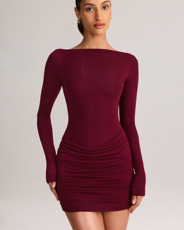 Wine Modal Long-Sleeve Mini Dress