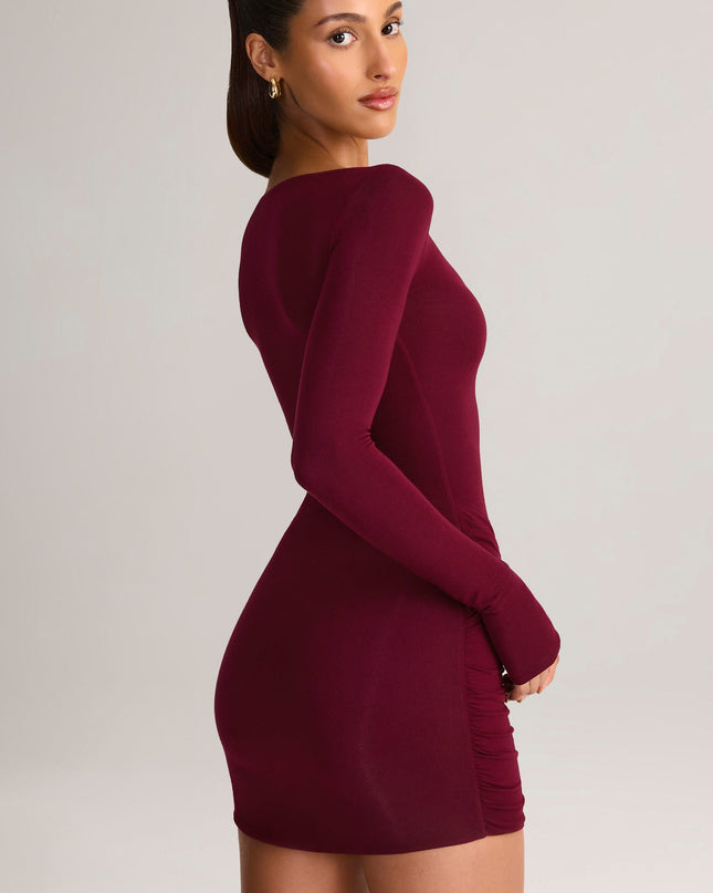 Wine Modal Long-Sleeve Mini Dress