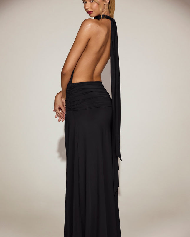 Black Soft-Jersey Halterneck Backless Maxi Dress