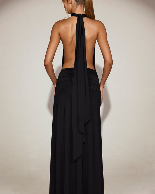 Black Soft-Jersey Halterneck Backless Maxi Dress