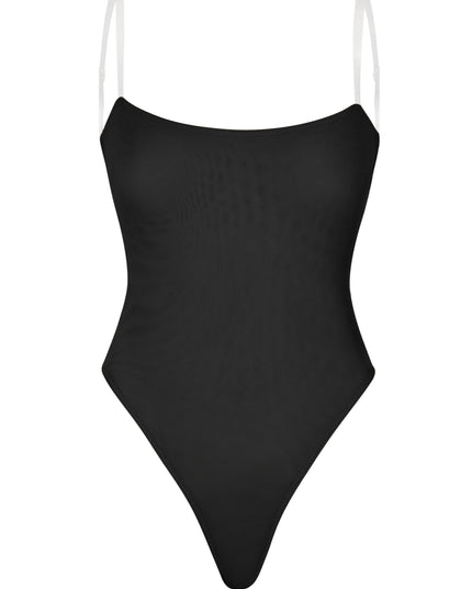 Black Soft Mesh Invisible Strap Thong Bodysuit