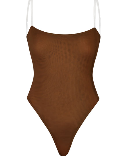Chestnut Soft Mesh Invisible Strap Thong Bodysuit