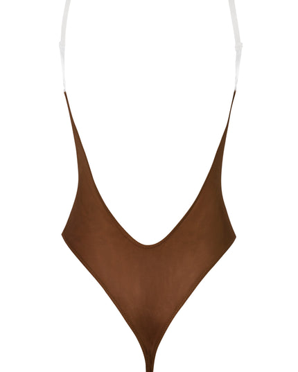 Chestnut Soft Mesh Invisible Strap Thong Bodysuit