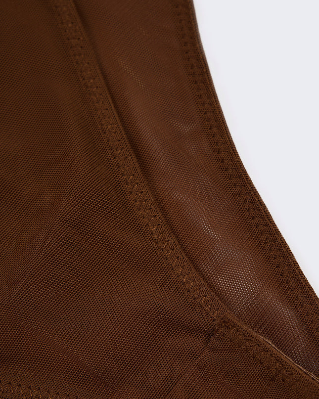 Chestnut Soft Mesh Invisible Strap Thong Bodysuit
