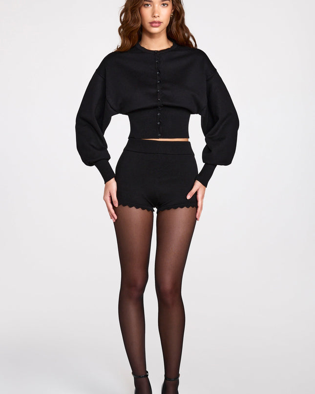 Black Knit Long-Sleeve Cardigan