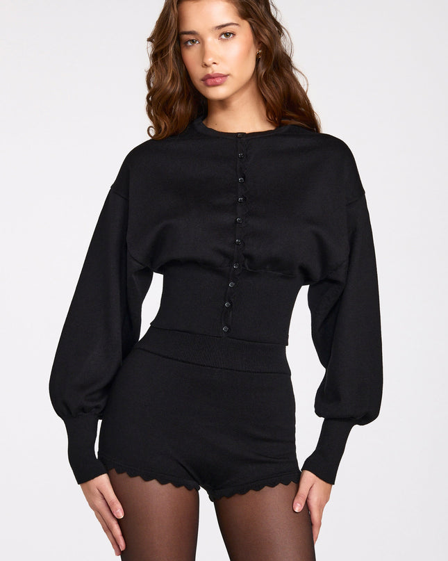 Black Knit Long-Sleeve Cardigan