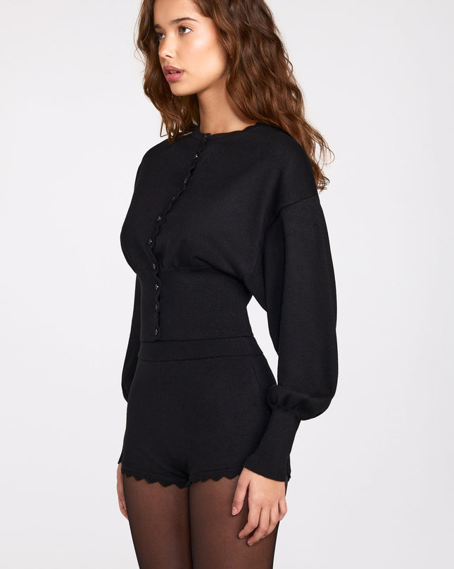 Black Knit Long-Sleeve Cardigan