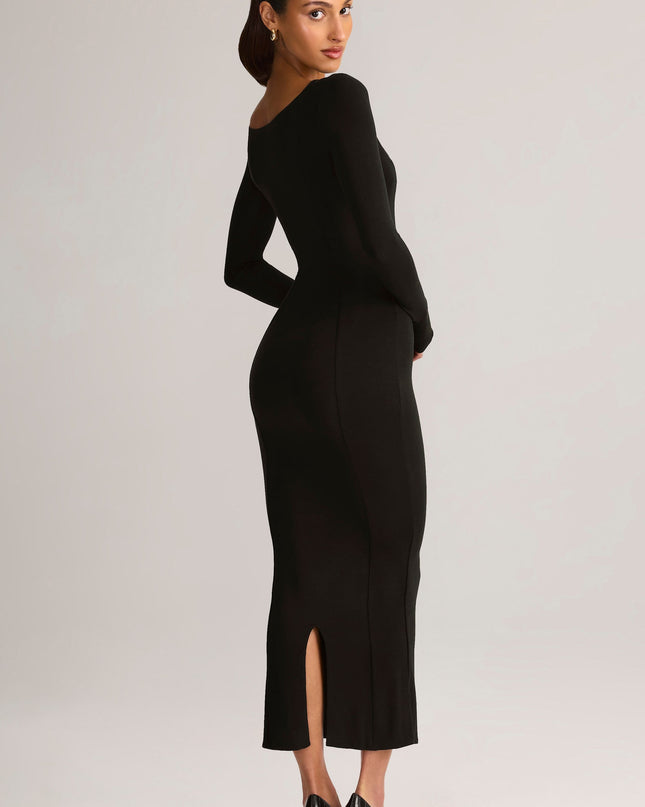 Black Modal Peekaboo Long-Sleeve Midi Dress