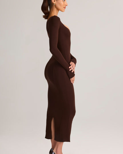 Chocolate Brown Modal Peekaboo Long-Sleeve Midi Dress
