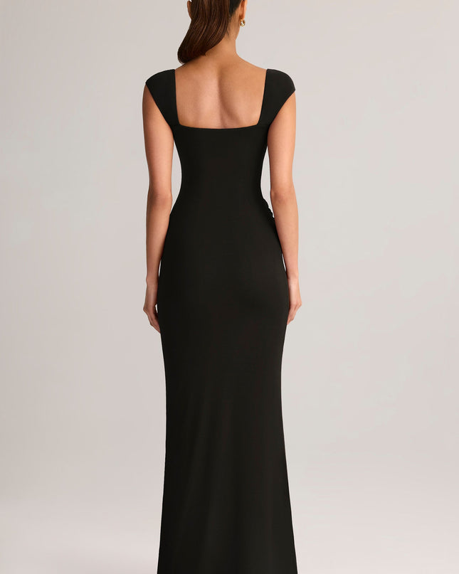 Black Modal Sweetheart-Neck Cowl-Waist Maxi Dress