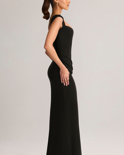 Black Modal Sweetheart-Neck Cowl-Waist Maxi Dress