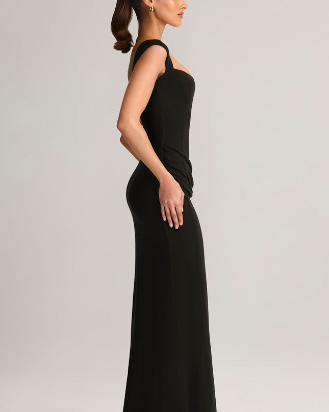 Black Modal Sweetheart-Neck Cowl-Waist Maxi Dress