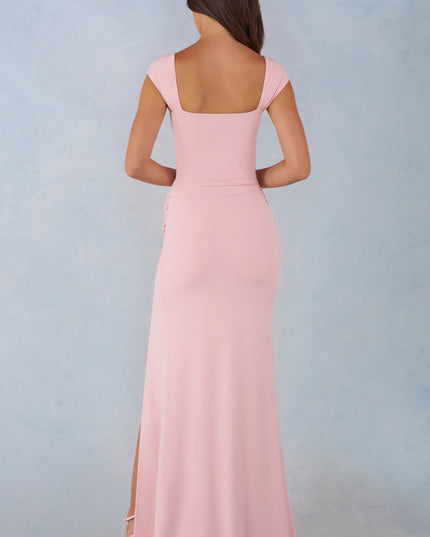Blush Pink Modal Sweetheart-Neck Cowl-Waist Maxi Dress