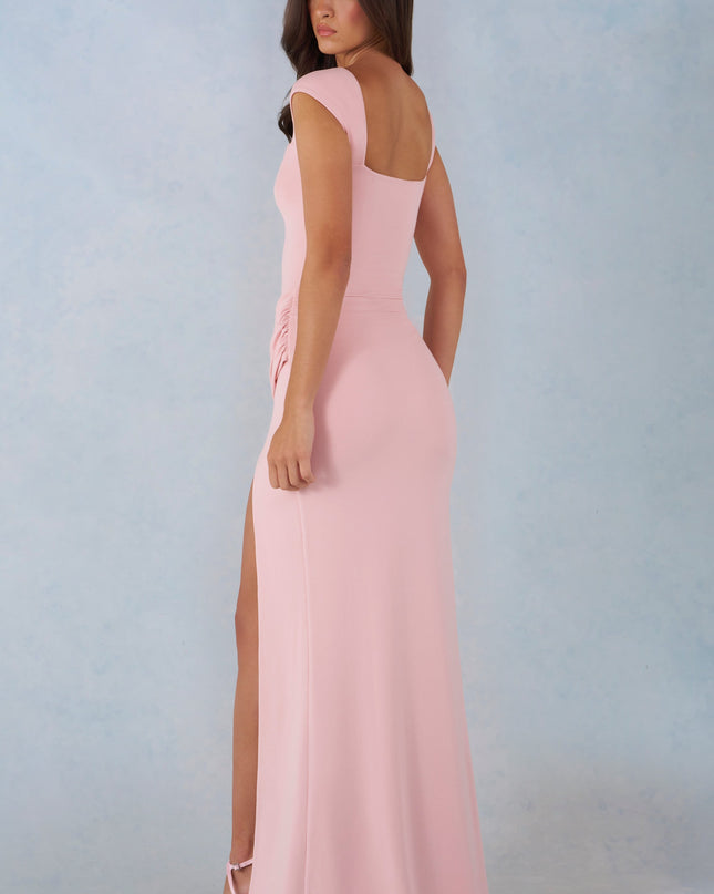 Blush Pink Modal Sweetheart-Neck Cowl-Waist Maxi Dress