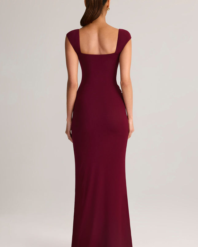 Wine Modal Sweetheart-Neck Cowl-Waist Maxi Dress