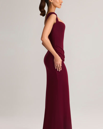 Wine Modal Sweetheart-Neck Cowl-Waist Maxi Dress