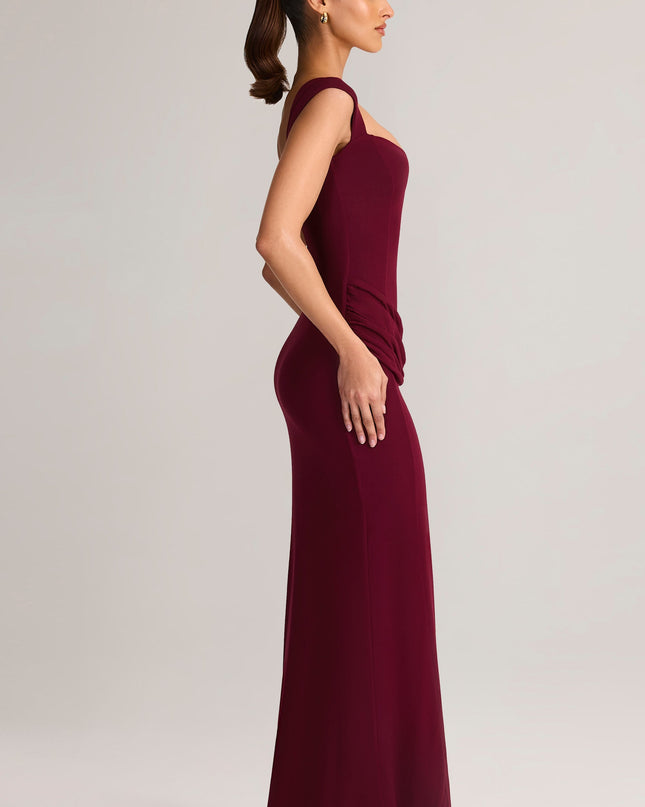 Wine Modal Sweetheart-Neck Cowl-Waist Maxi Dress