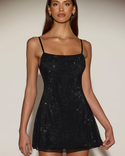 Black Embellished Soft-Scoop Backless Fitted Mini Dress
