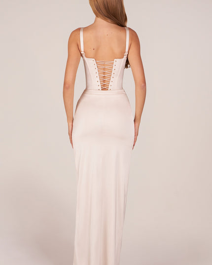 Pearl Corseted Thigh-High Split Maxi Dress