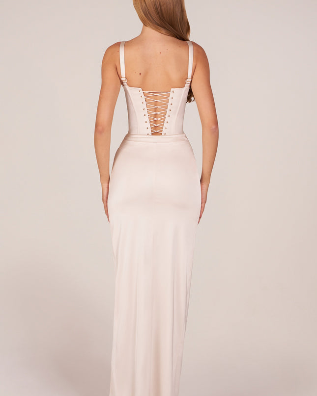Pearl Corseted Thigh-High Split Maxi Dress