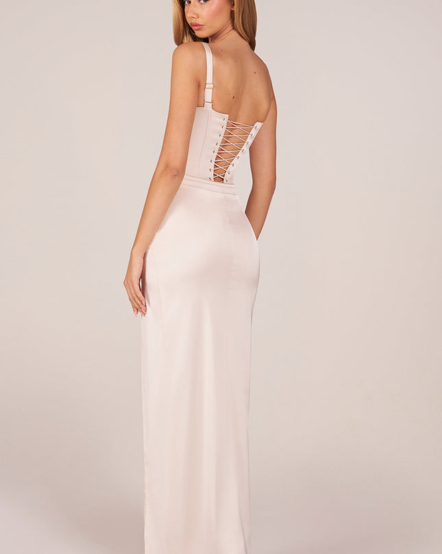 Pearl Corseted Thigh-High Split Maxi Dress