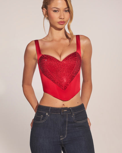 Cherry Sweetheart-Neck Lace-Up Corset Top