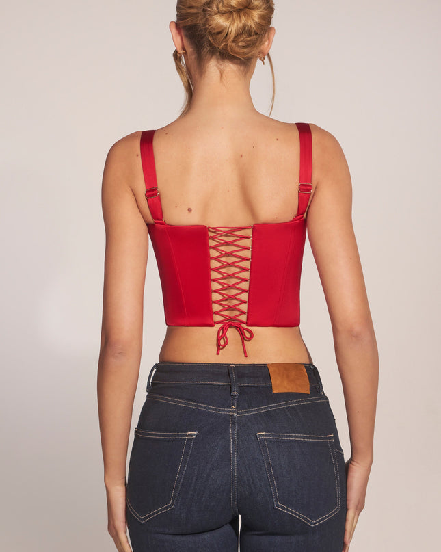 Cherry Sweetheart-Neck Lace-Up Corset Top
