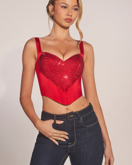 Cherry Sweetheart-Neck Lace-Up Corset Top