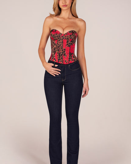 Rose Leopard Print Bandeau Lace-Up Corset Top