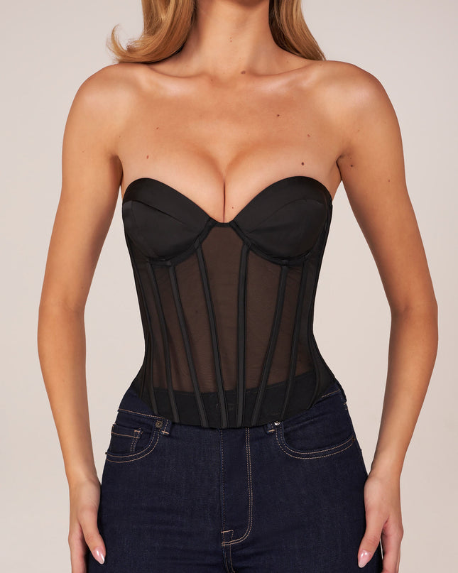 Black Bandeau Lace-Up Corset Top