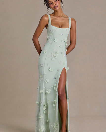 Sage Green Embellished Corset Gown
