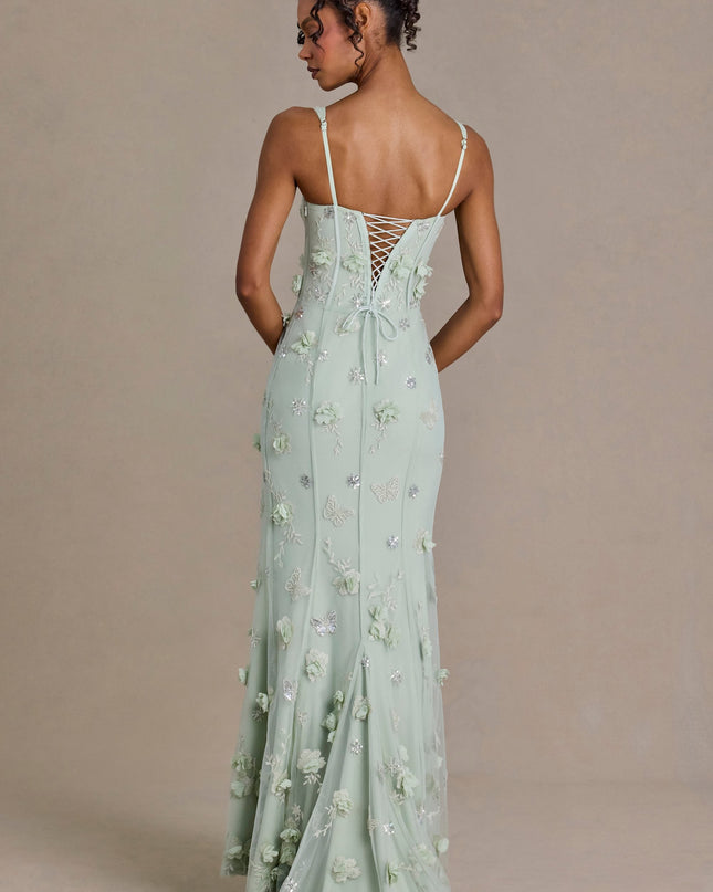 Sage Green Embellished Corset Gown