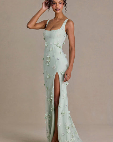 Sage Green Embellished Corset Gown