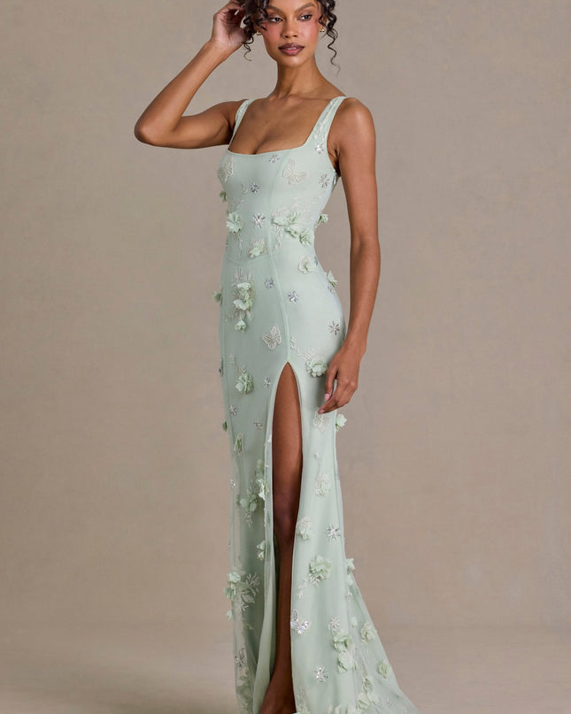 Sage Green Embellished Corset Gown
