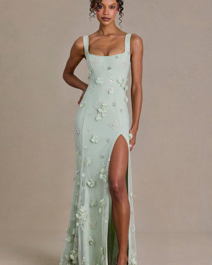 Sage Green Embellished Corset Gown