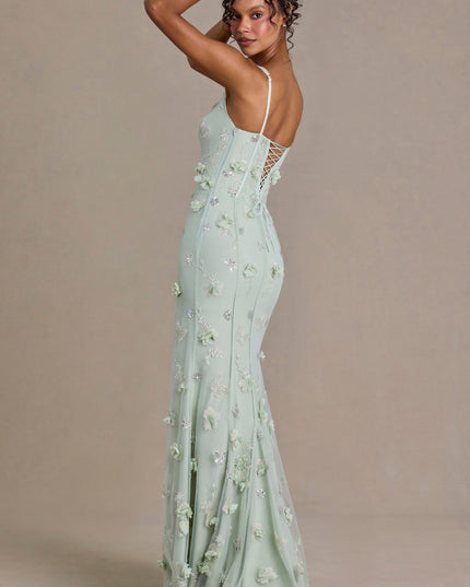 Sage Green Embellished Corset Gown