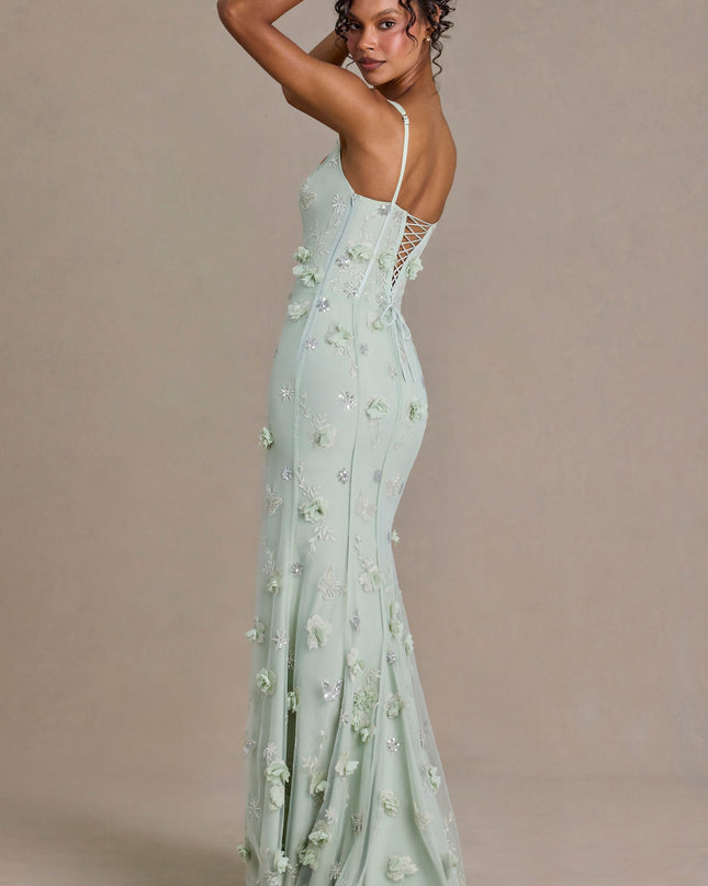 Sage Green Embellished Corset Gown