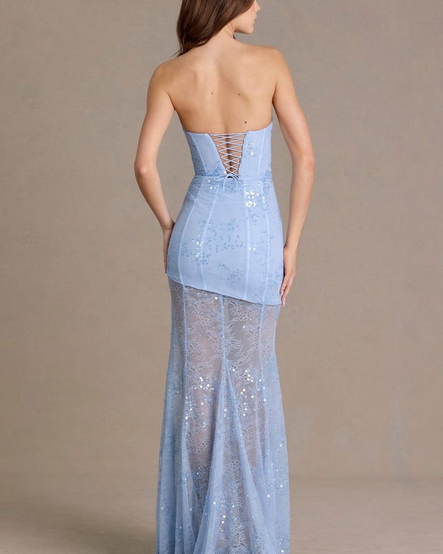 Sky Blue Embellished Lace Corset Gown
