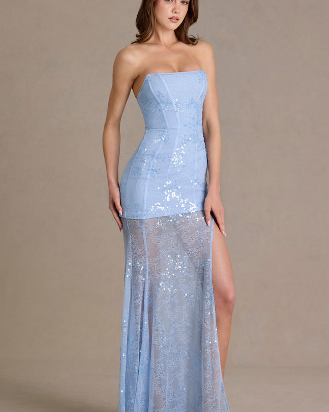 Sky Blue Embellished Lace Corset Gown
