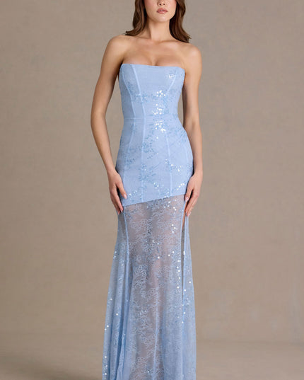 Sky Blue Embellished Lace Corset Gown