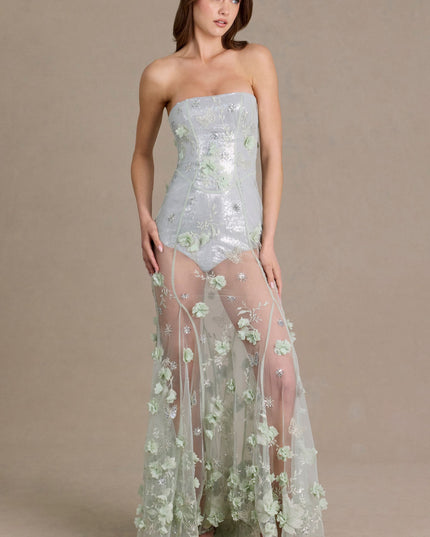 Sage Green Embellished Tulle Corset Gown